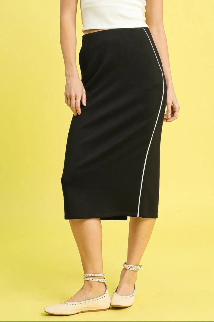 Umgee Midi Pencil Skirt with Contrast Piping Detail - cas7m