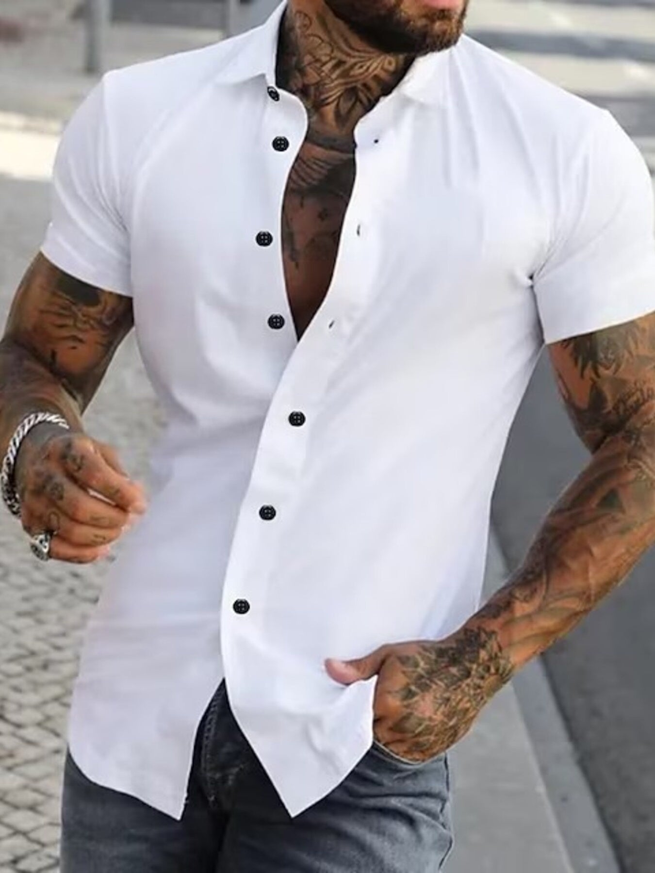 Men's Full Size Slim Fit Short Sleeve Button-Down Shirt Plus Size - cas7m