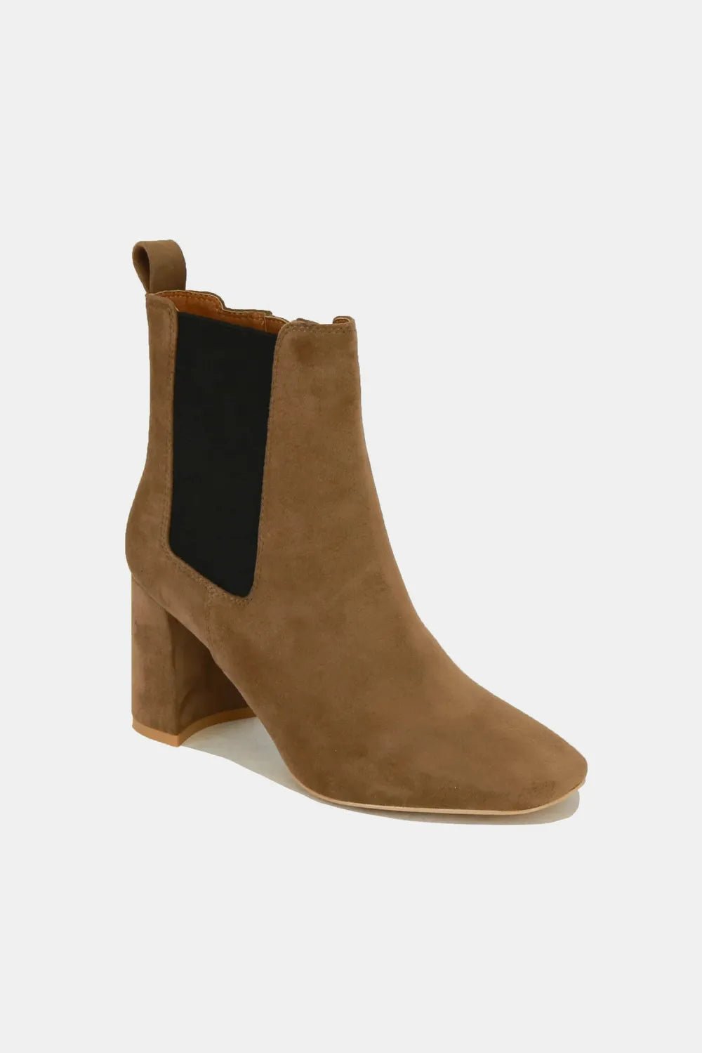 Beast Fashion Faux Suede Block Heel Chelsea Boots with Elastic Side Panel - cas7m
