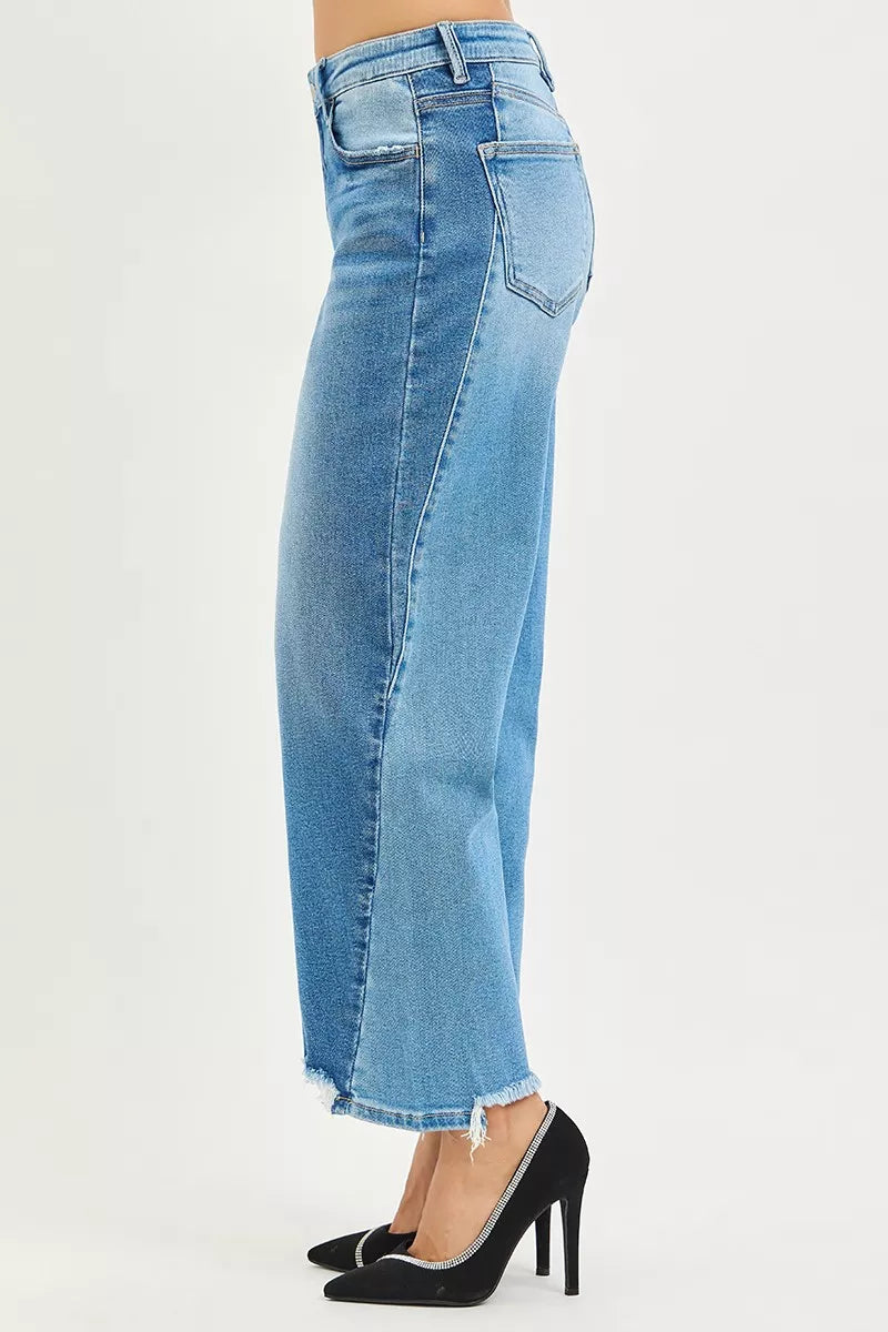 RISEN Full Size Slouchy Cropped Barrel Jeans with Contrast Wash Plus Size - cas7m