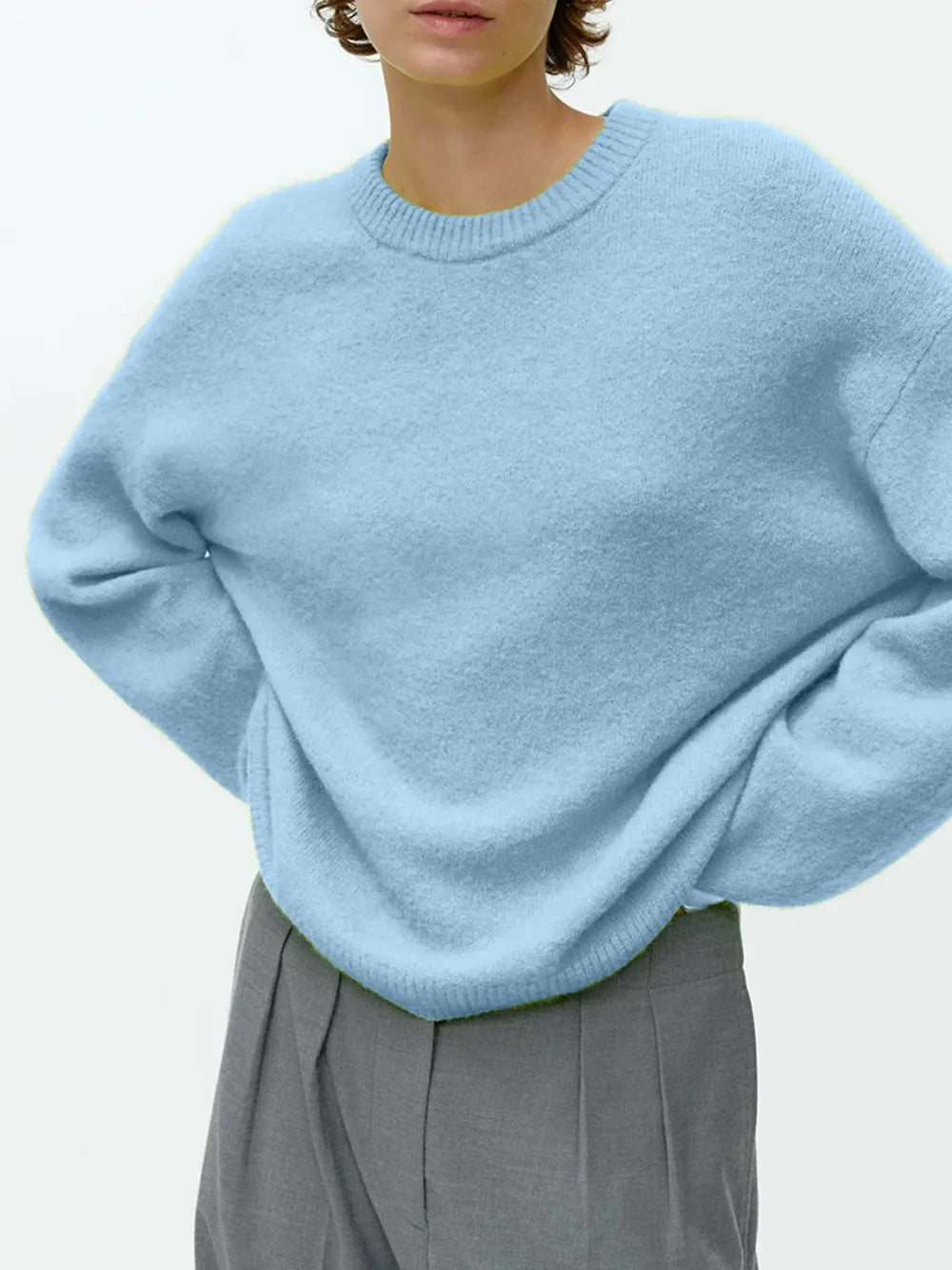 Round Neck Drop Shoulder Sweater - cas7m