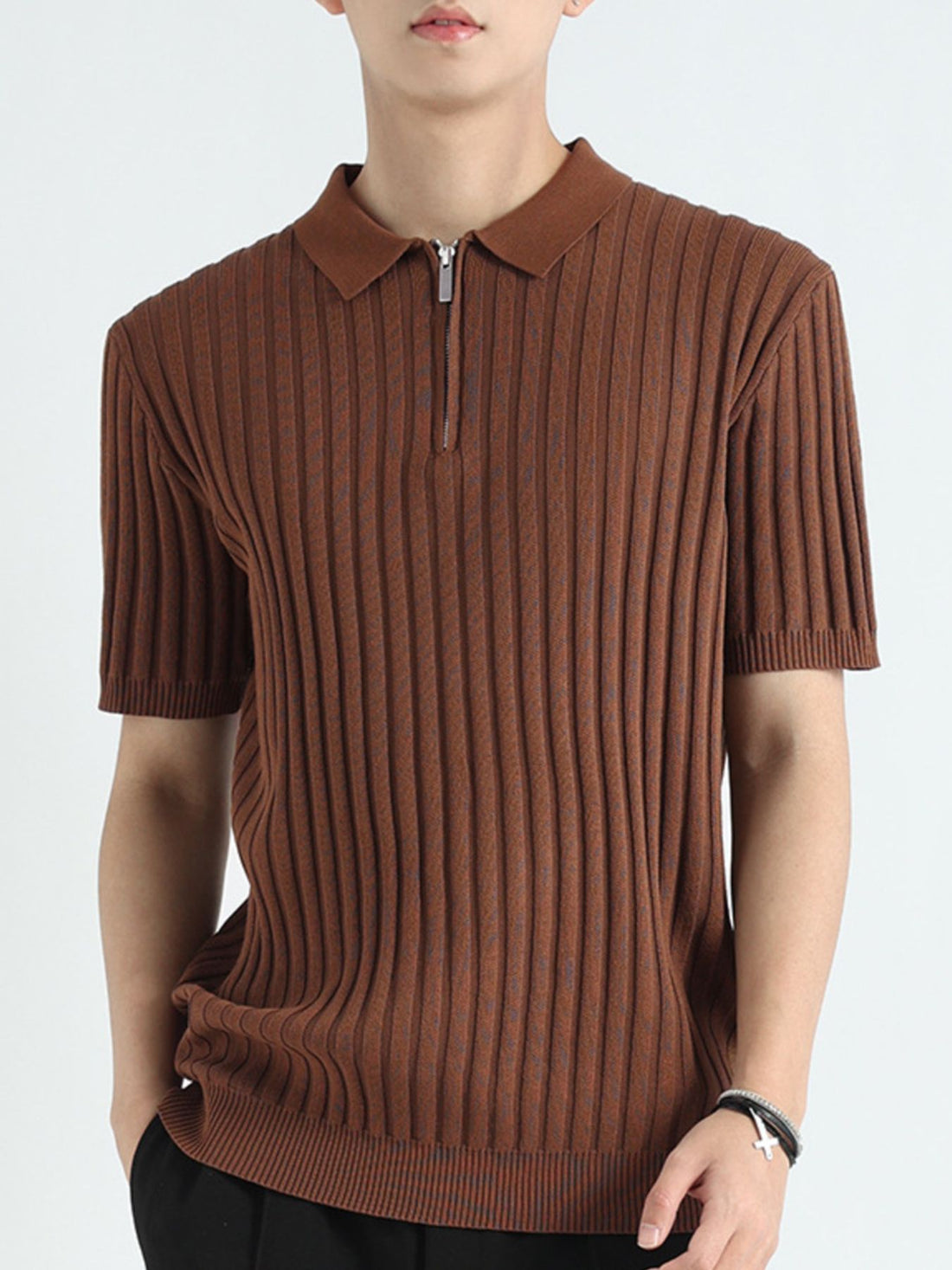 Men's Plus Size Ribbed Knit Short Sleeve Polo - cas7m