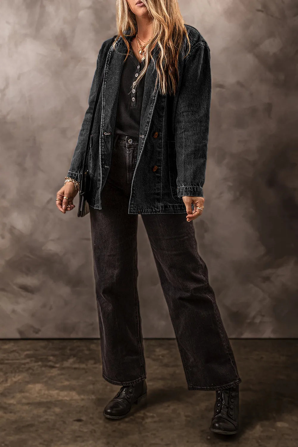 Pocketed Long Sleeve Denim Jacket - cas7m