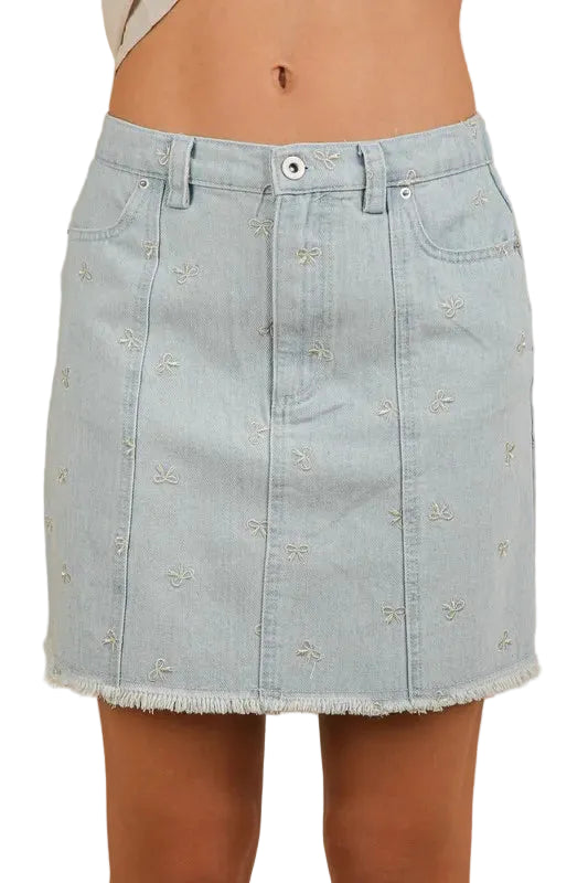 VERY J Bow Printed Casual Denim Mini Skirt - cas7m