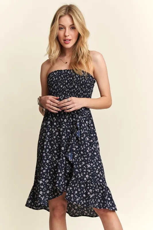 ADORA Smocked Floral Tube Dress with Pockets - cas7m