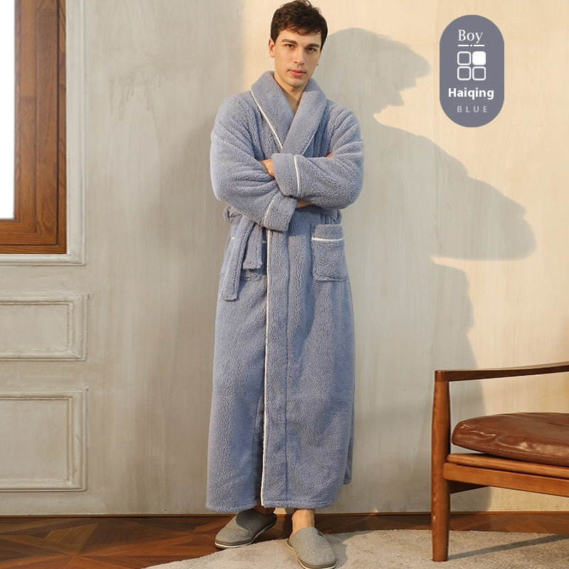 Autumn And Winter Thickened Cotton Velvet Nightgown Men's Winter Plus-sized Plus Size Light Luxury Couple Bathrobe Women's Extended Pajamas - cas7m