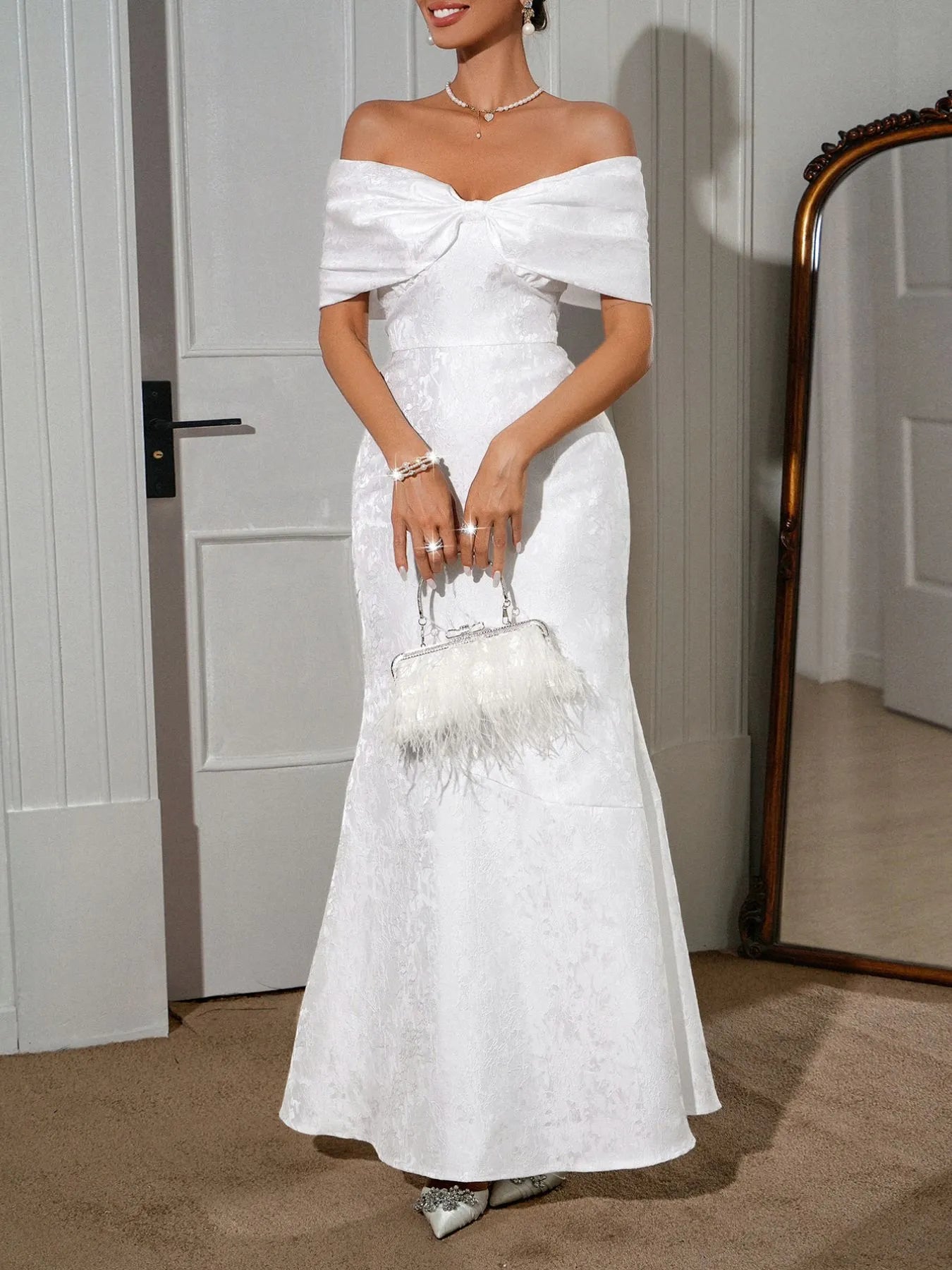 Bow Off-Shoulder Maxi Dress - cas7m
