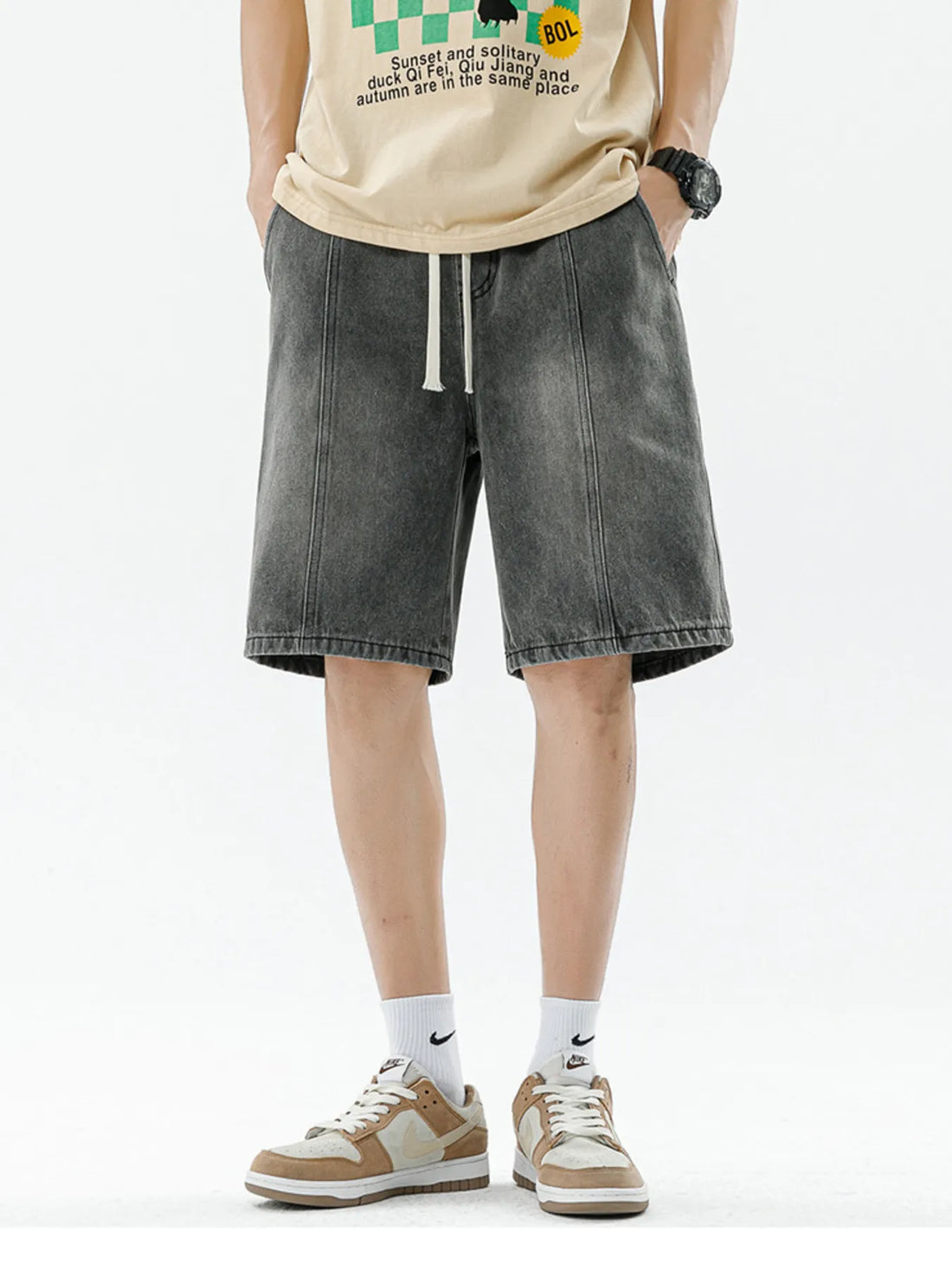 Casual Washed Cotton Drawstring Shorts - Slight Stretch Comfort - cas7m