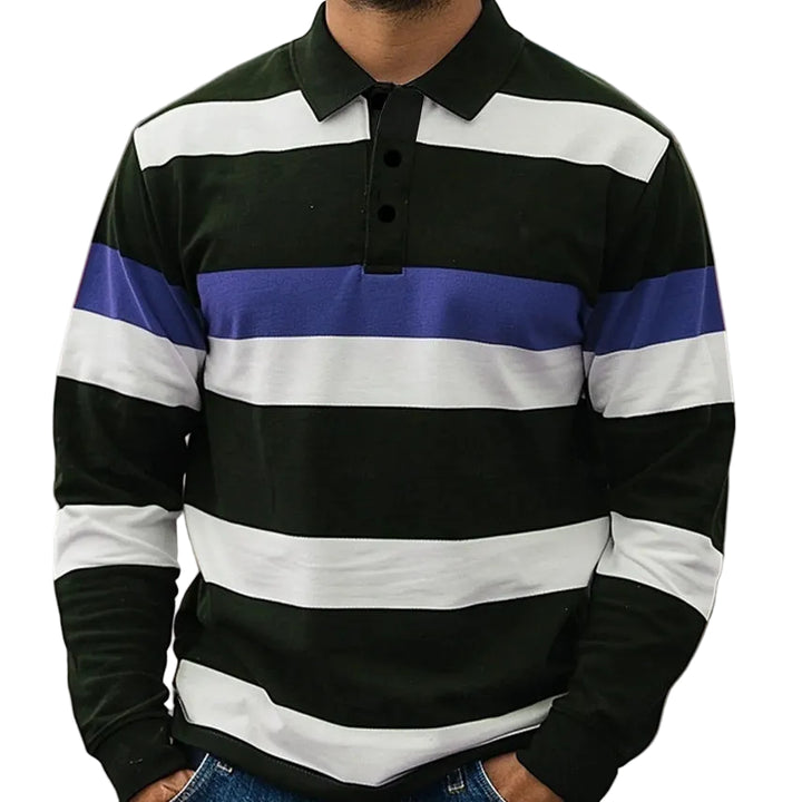 Digital-print Men's Casual Long-sleeve Polo-neck Top - cas7m