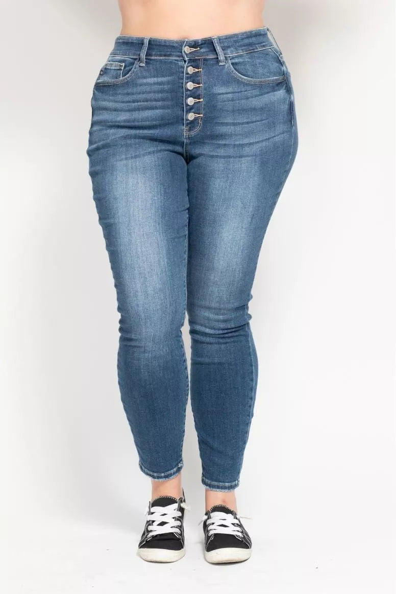 Judy Blue Full Size High Rise Button Fly Skinny Jeans Plus Size - cas7m