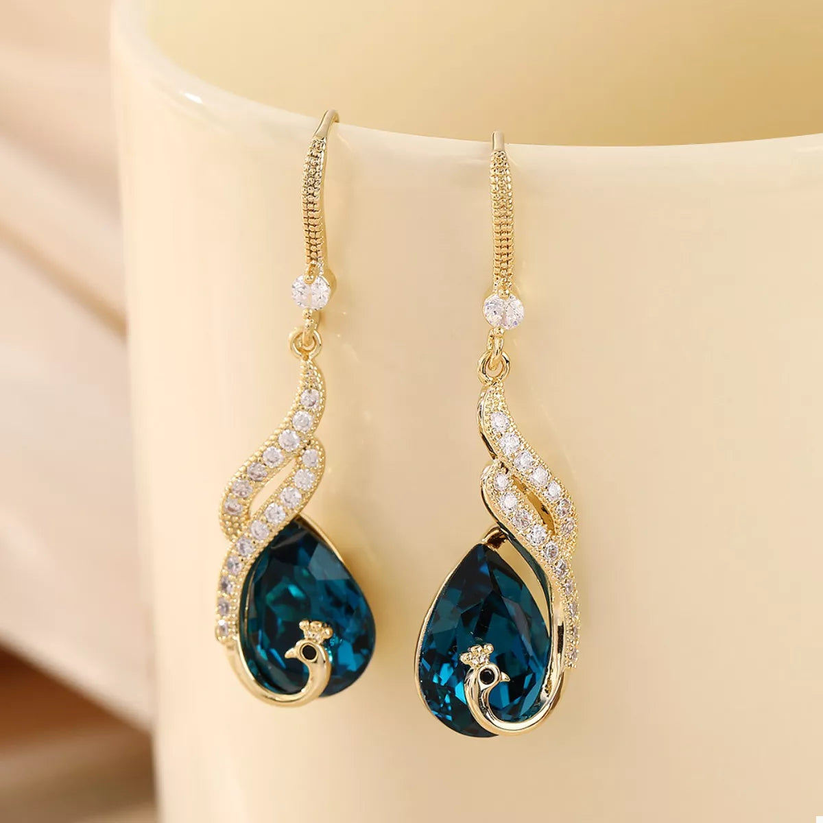 18K Gold-Plated Peacock Teardrop Earrings - cas7m