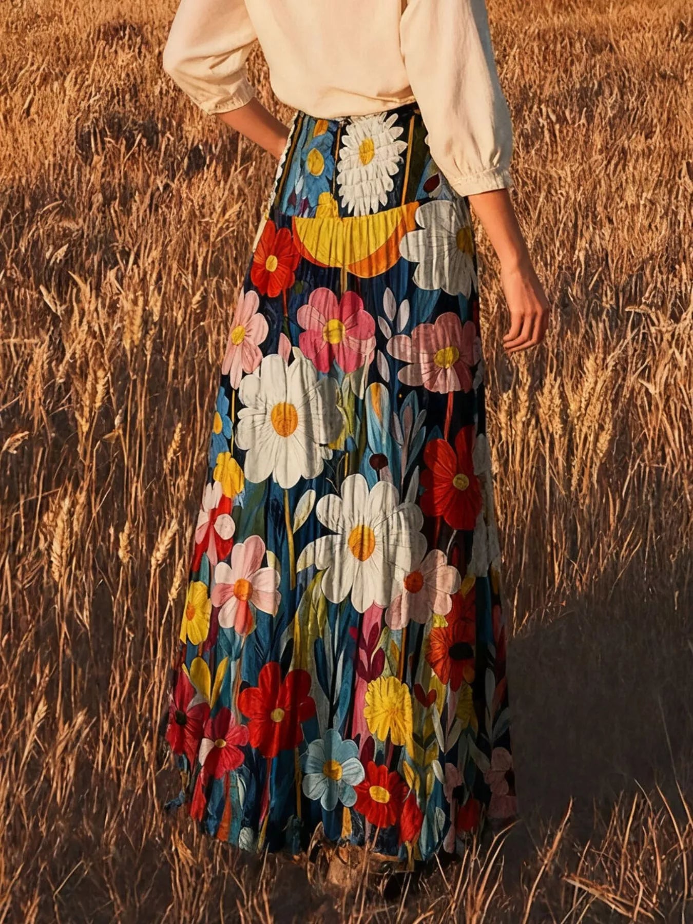 Floral Print Flowy Maxi Skirt - cas7m