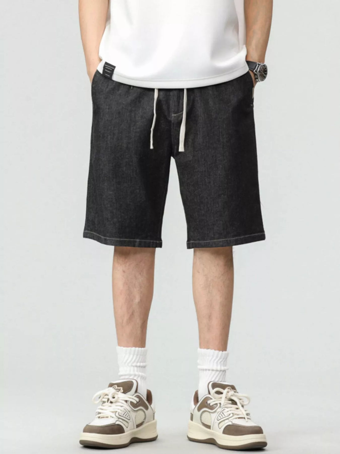 Men's Plus Size Drawstring Denim Shorts - cas7m