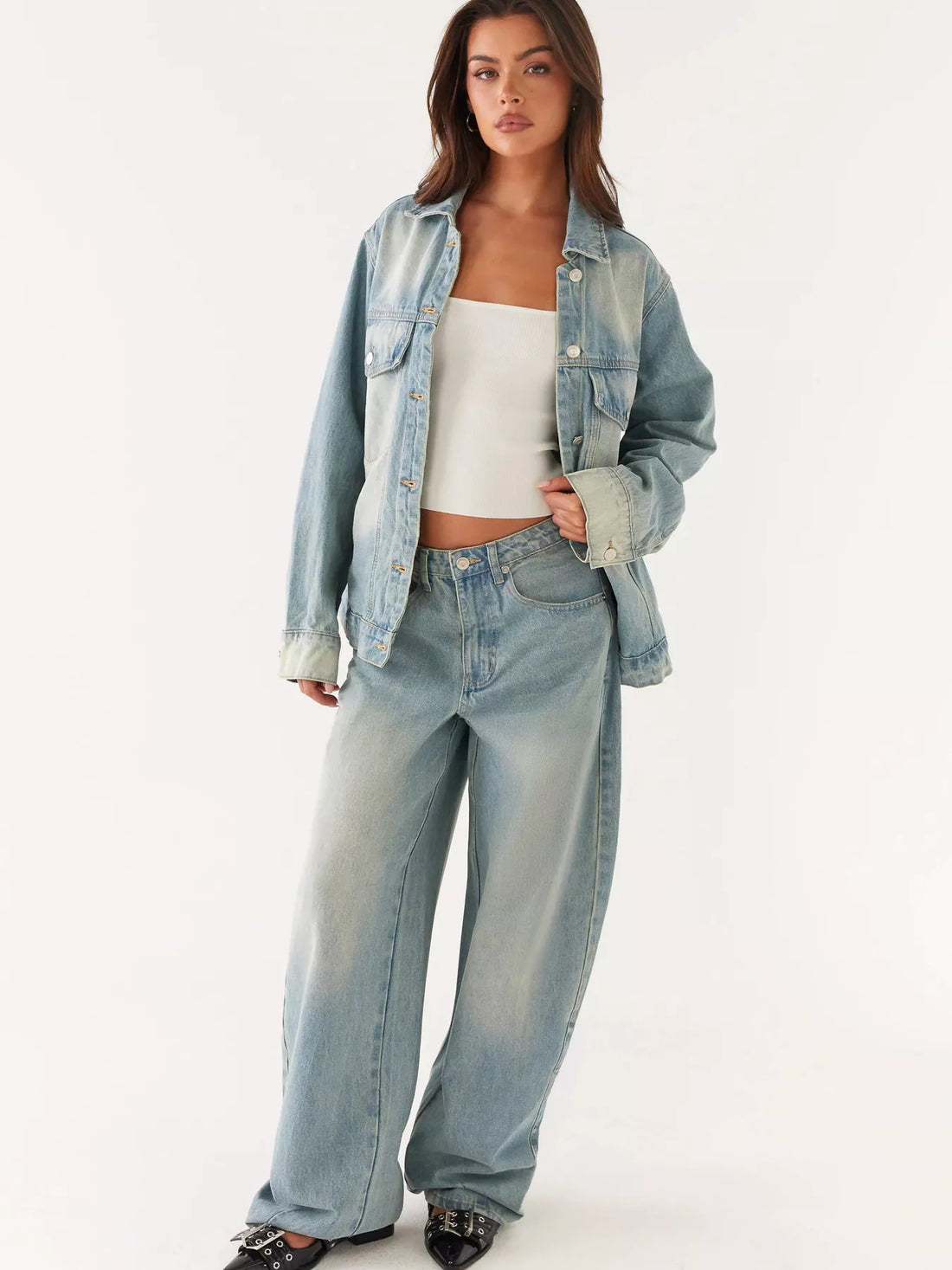 Button Up Denim Jacket and Jeans Set - cas7m