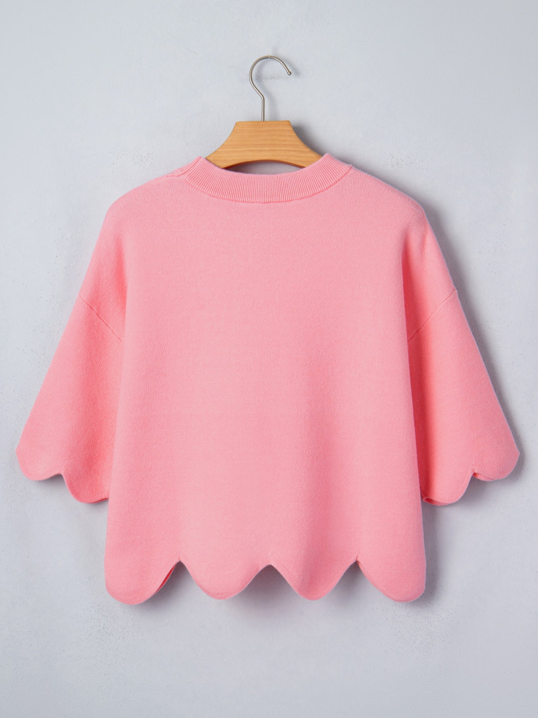 Scalloped Hem 3/4 Sleeve Sweater Top - cas7m