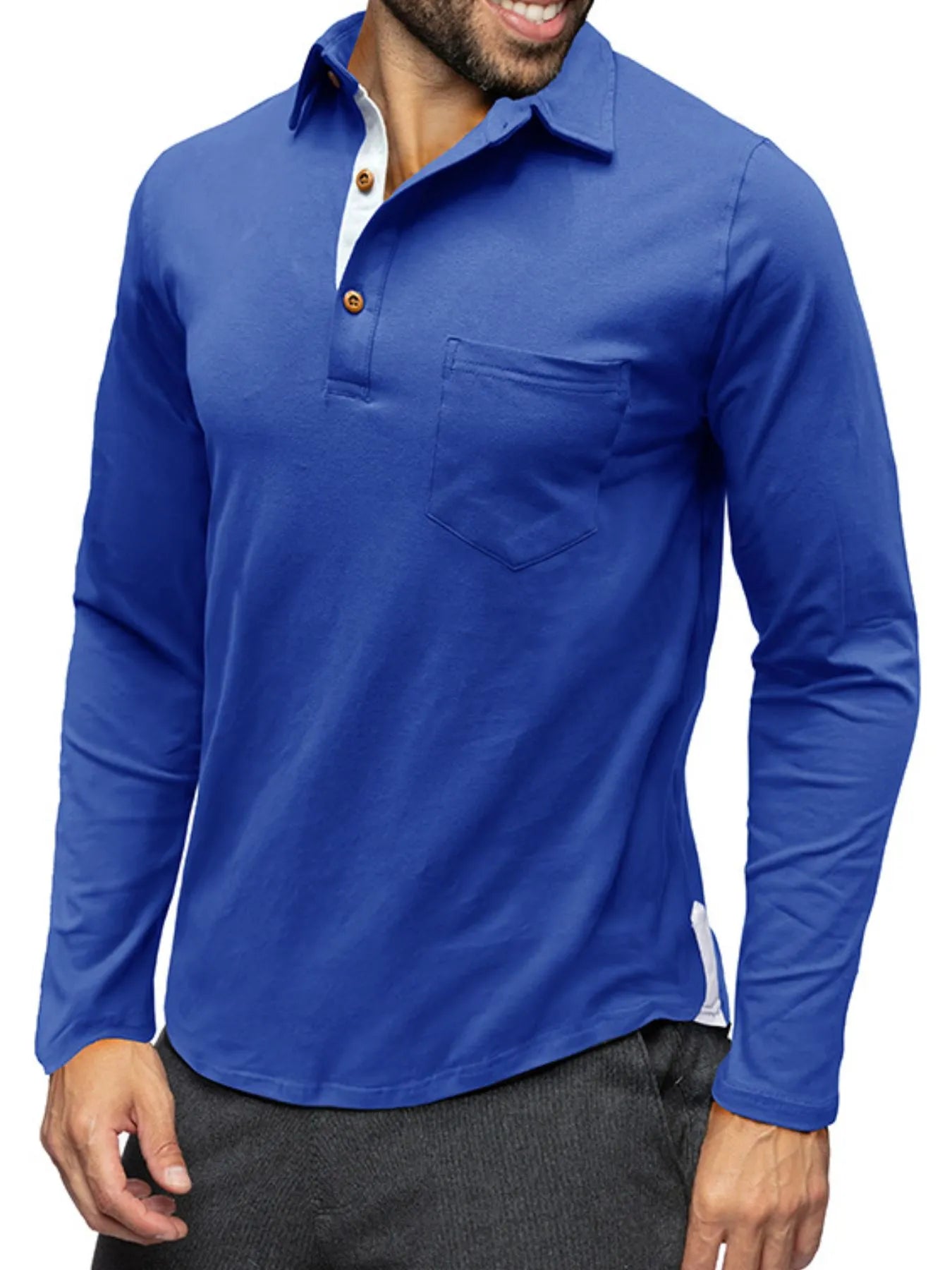 Men's Long Sleeve Polo Shirt with Chest Pocket - cas7m