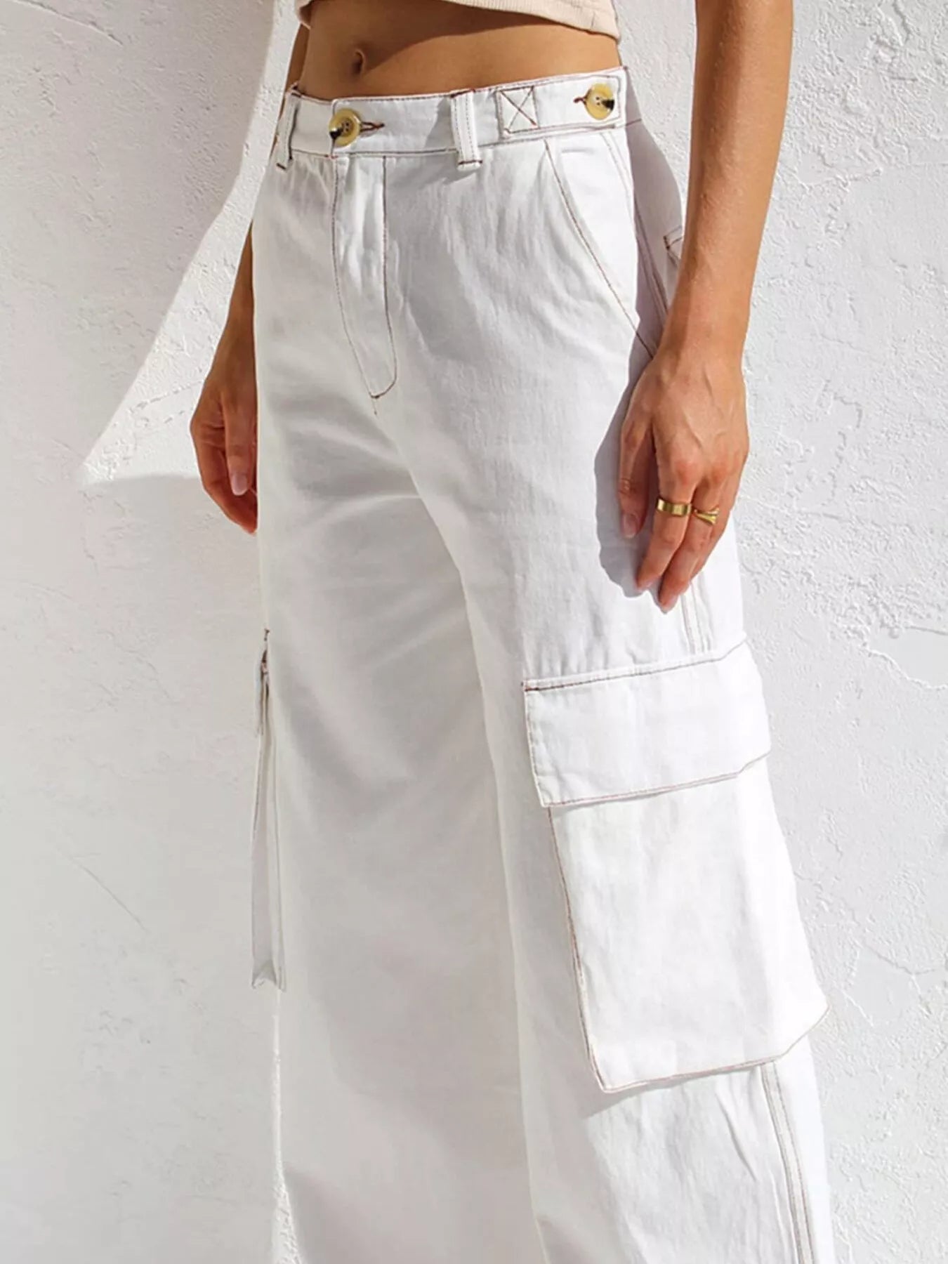 High-Waisted Wide Leg Cargo Jeans - cas7m