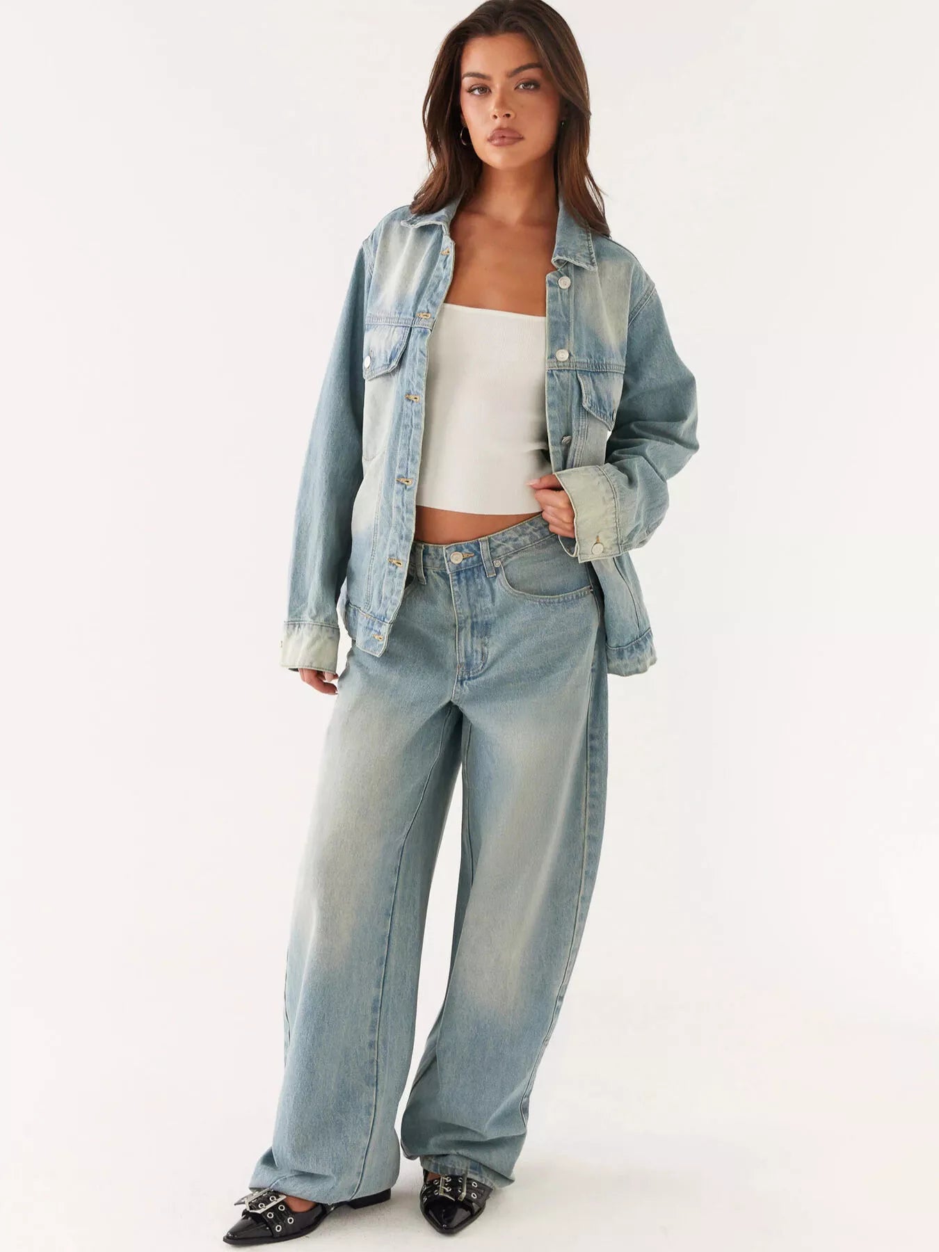 Button Up Denim Jacket and Jeans Set - cas7m