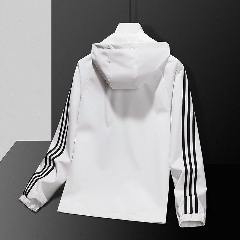 Casual Jacket All-matching And Handsome Striped Sports Detachable Hat Top - cas7m