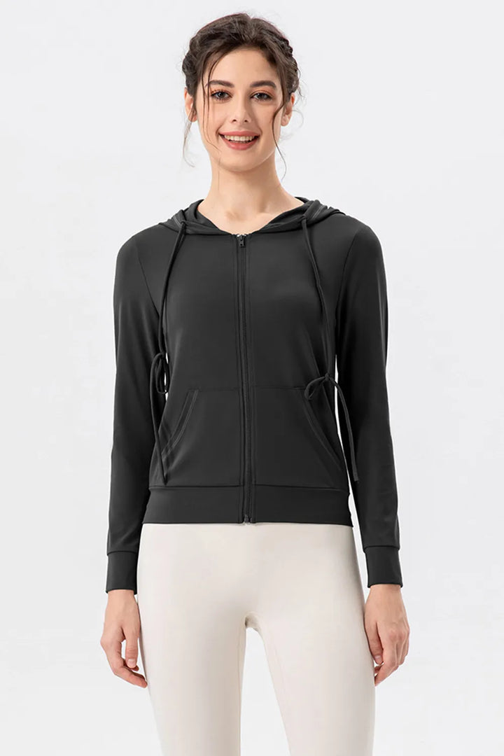 Drawstring Zip Up Hooded Active Outerwear - cas7m