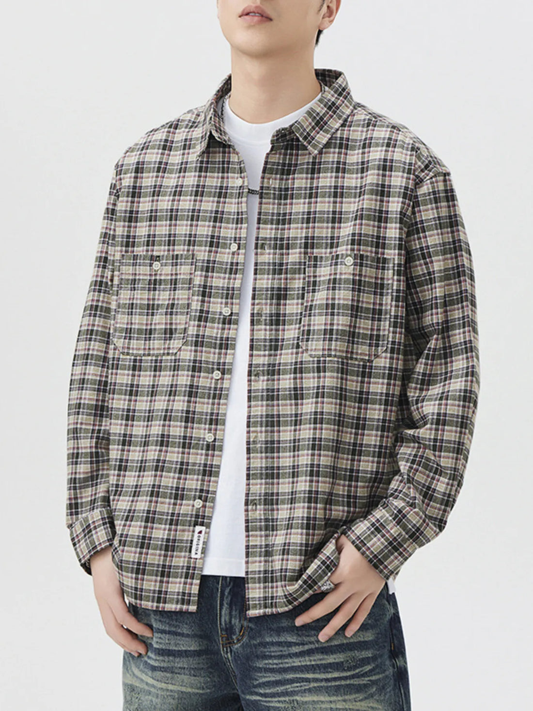 Men's Plus Size Plaid Button Up Long Sleeve Shirt - cas7m