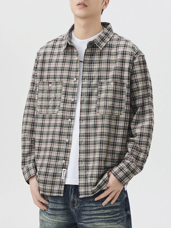 Men's Plus Size Plaid Button Up Long Sleeve Shirt - cas7m
