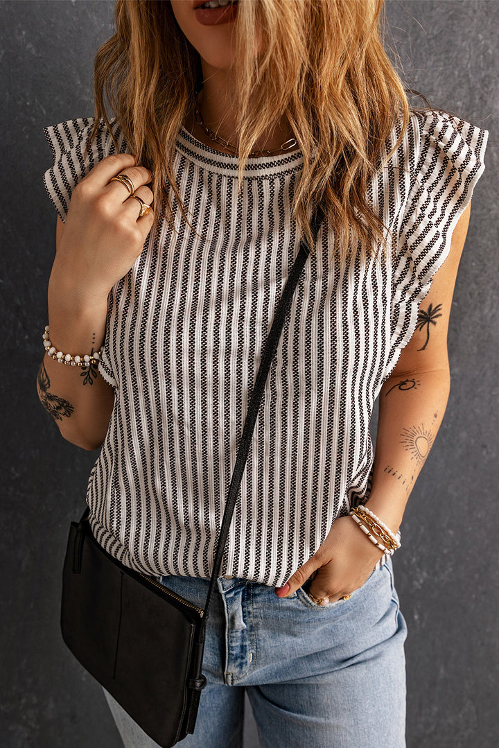 Striped Flutter Sleeve Tank - cas7m