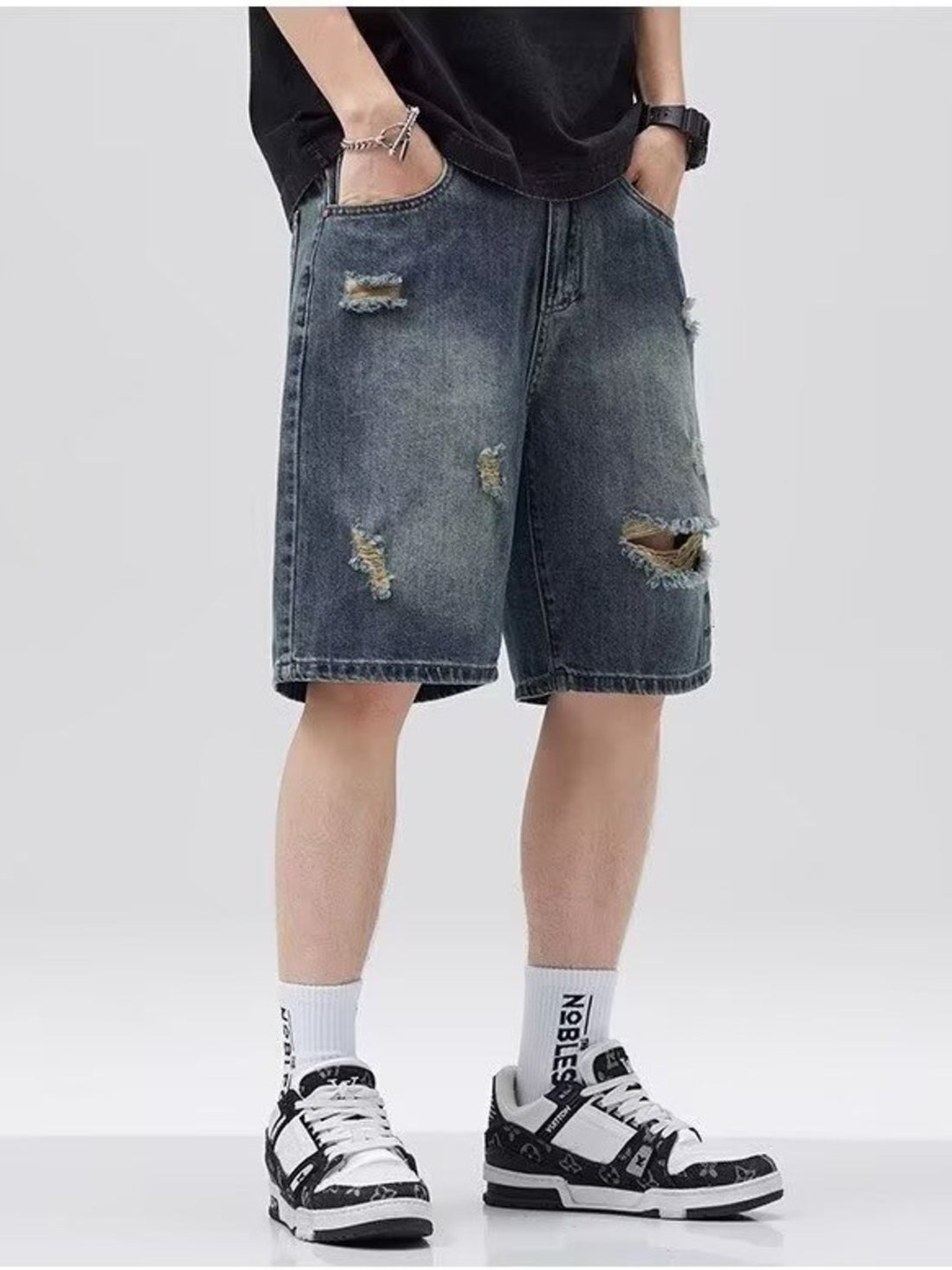Men's Plus Size Distressed Denim Shorts - cas7m