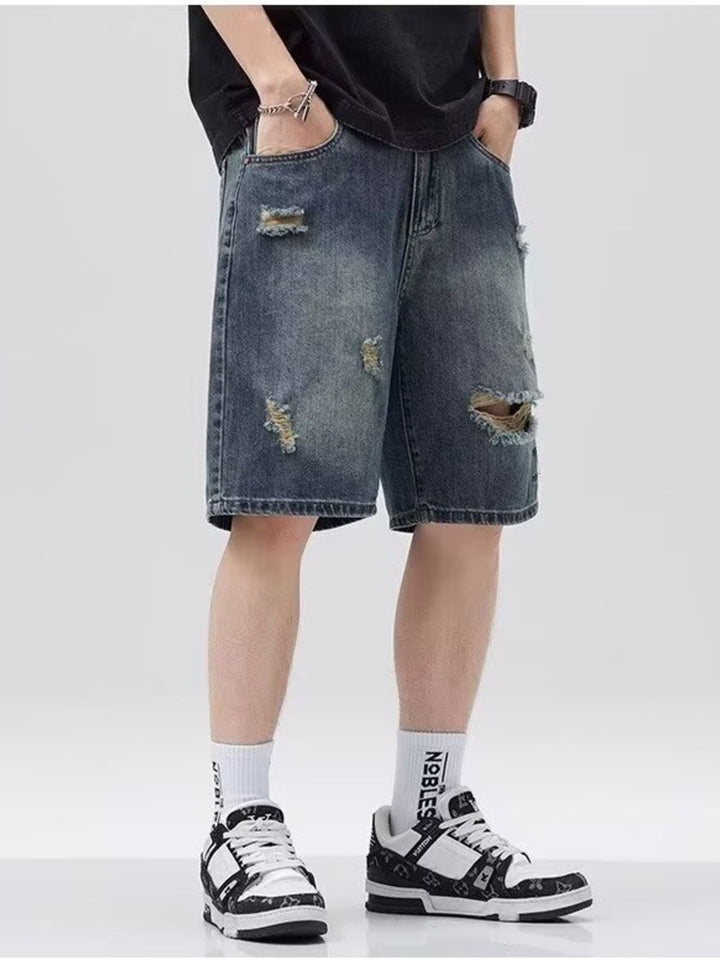 Men's Plus Size Distressed Denim Shorts - cas7m