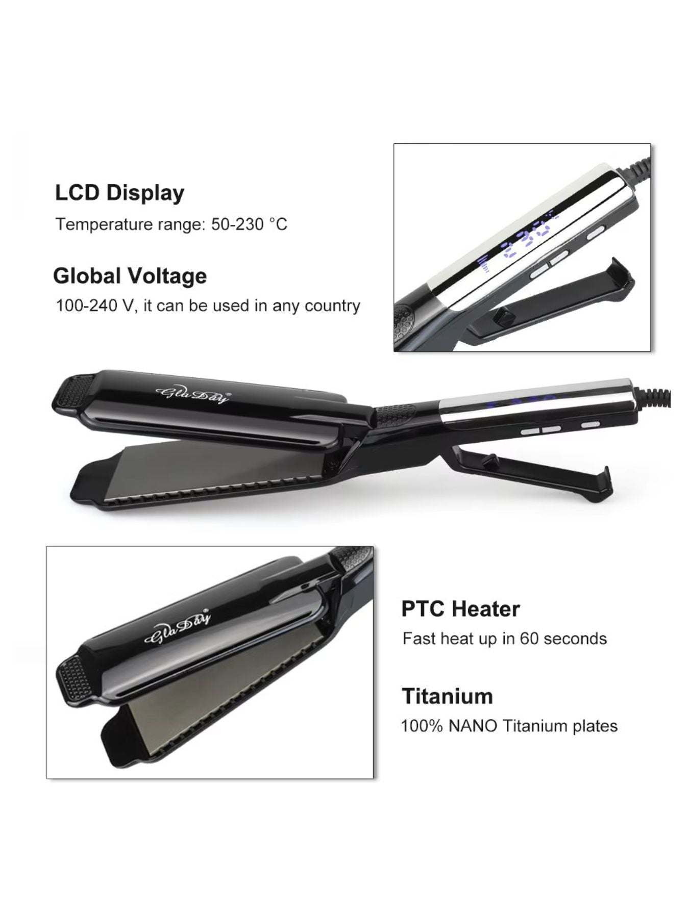 Pro Ceramic Tourmaline Hair Straightener - Salon Finish - cas7m