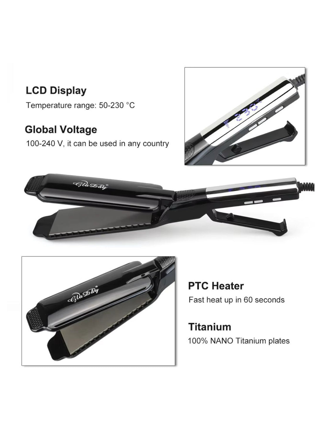 Pro Ceramic Tourmaline Hair Straightener - Salon Finish - cas7m