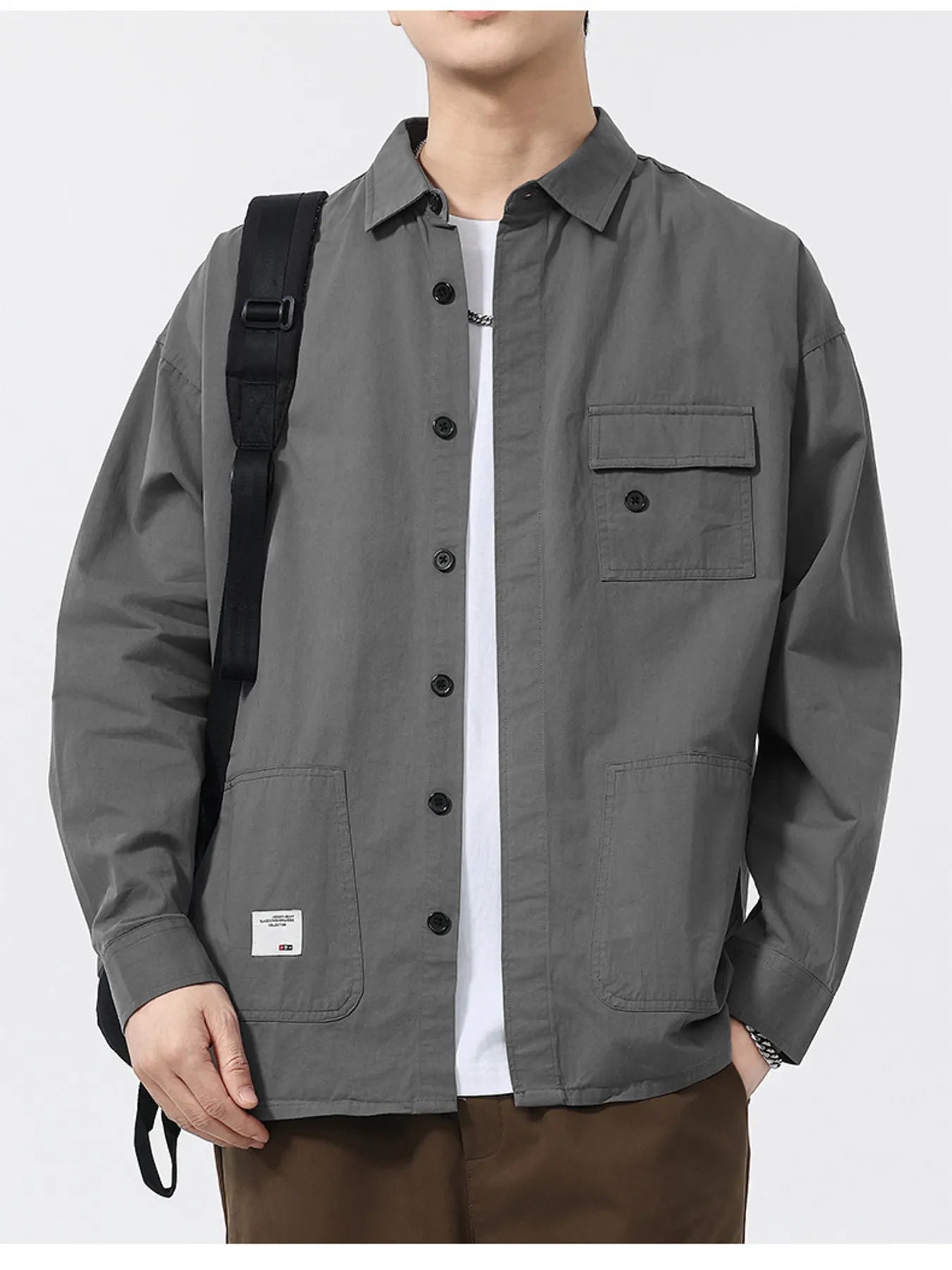 Men's Plus Size Button-Up Long Sleeve Shirt - cas7m