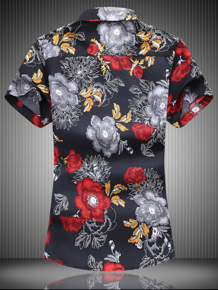 Men's Plus Size Floral Print Short Sleeve Casual Shirt - cas7m