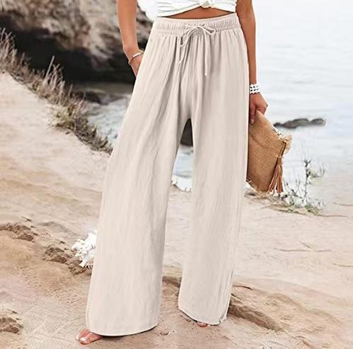Women's Cotton And Linen Wide-leg Beach Pants Casual Pants - cas7m