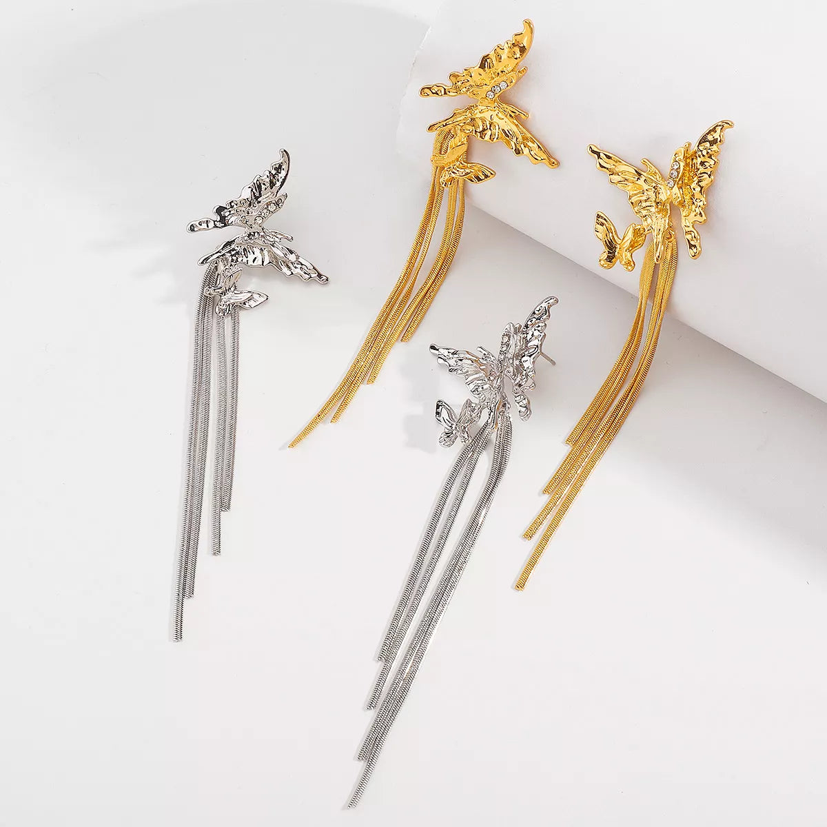 Butterfly Fringe Dangle Earrings - cas7m