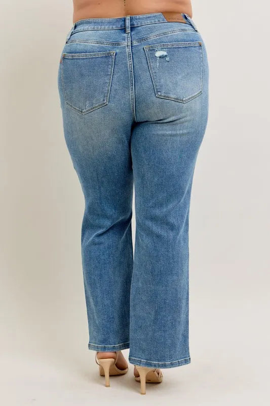 Judy Blue Full Size High Waist Vintage Wash Front Seam & Slit Straight Plus Size - cas7m