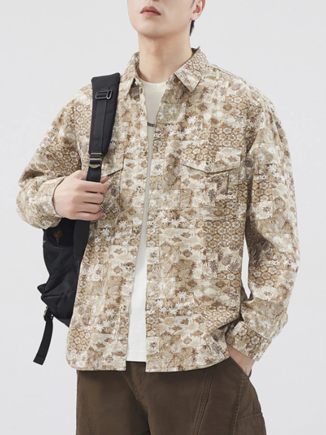 Men's Plus Size Button Up Long Sleeve Shirt - cas7m
