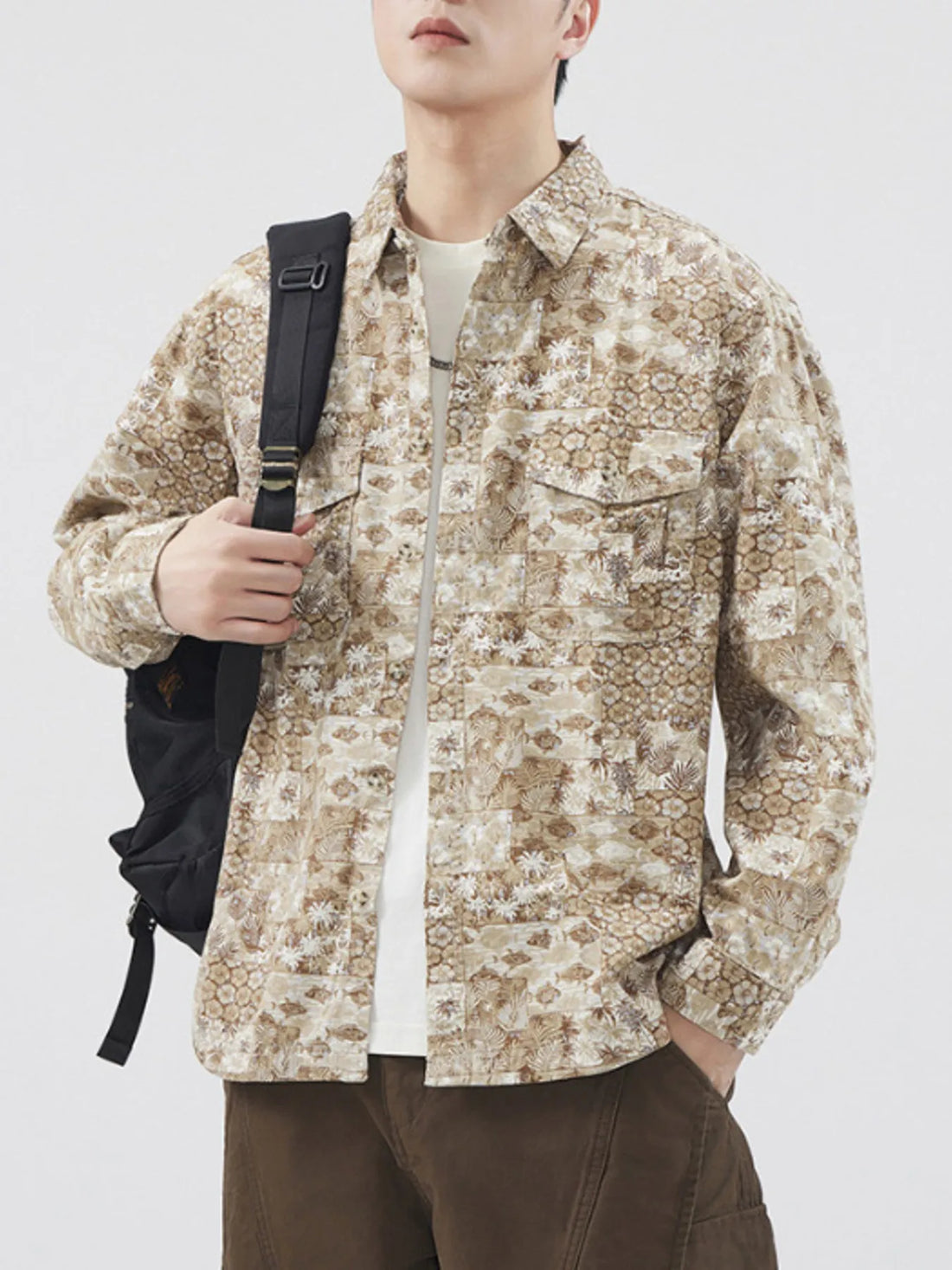 Men's Plus Size Button Up Long Sleeve Shirt - cas7m