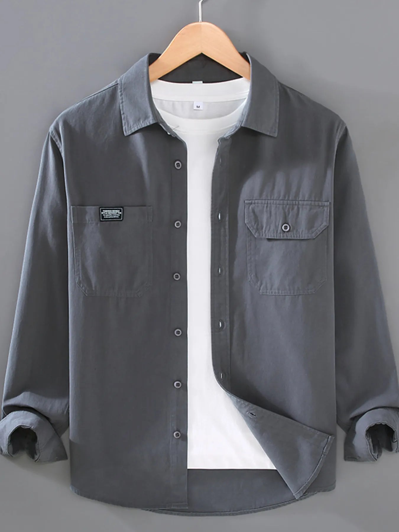 Men's Plus Size Button Up Long Sleeve Shirt - cas7m