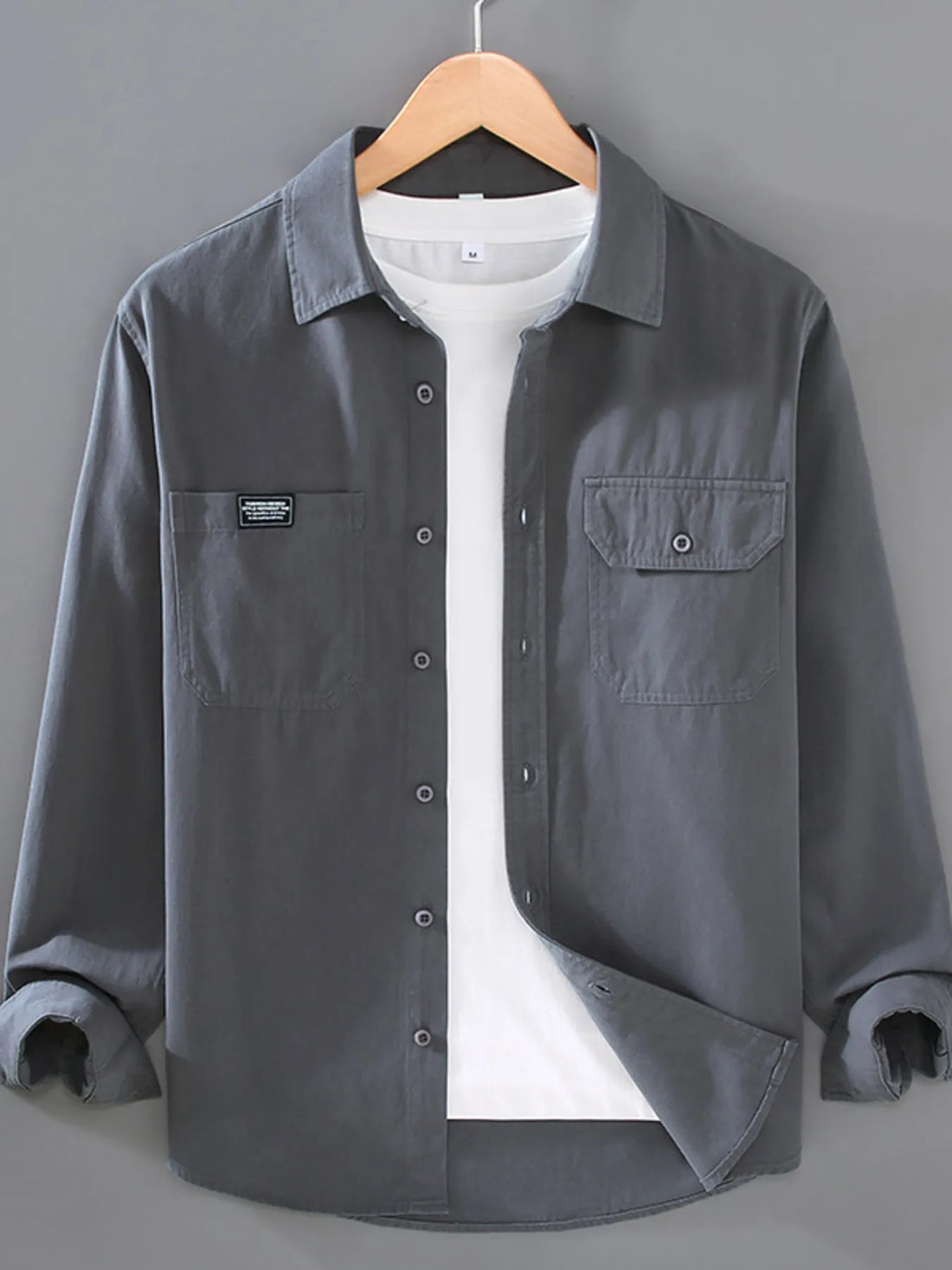 Men's Plus Size Button Up Long Sleeve Shirt - cas7m