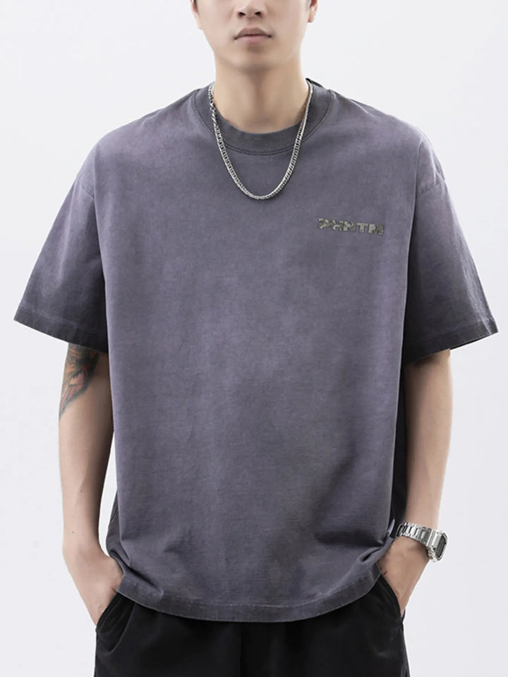 Men's Plus Size Letter Back Round Neck T-Shirt - cas7m