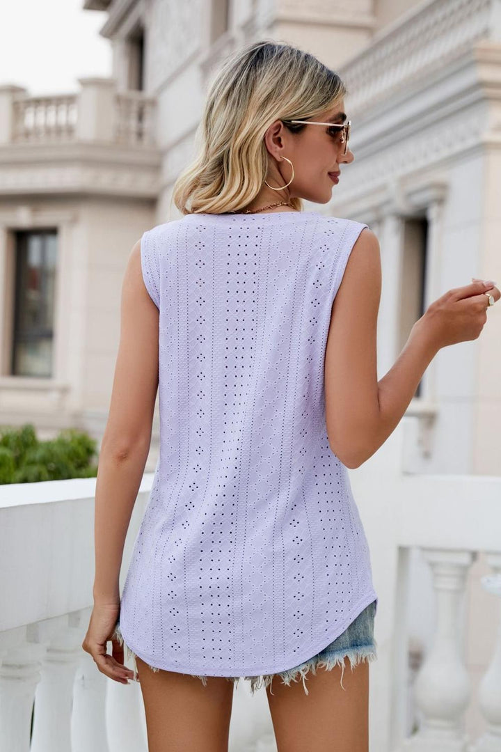 Eyelet V-Neck Tank - cas7m