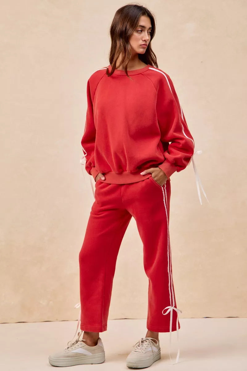BiBi Side Lined Bow Details Fleece Sweatpants - cas7m