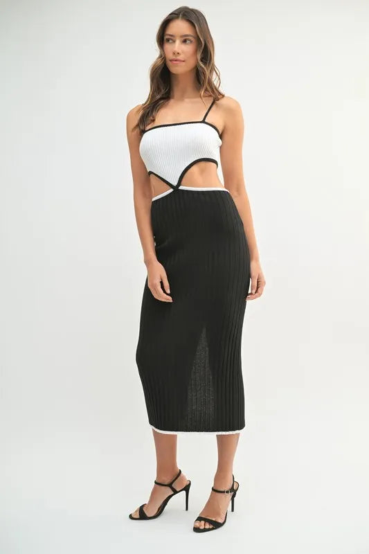 MABLE Ribbed Knit Color Block Cutout Midi Dress - cas7m
