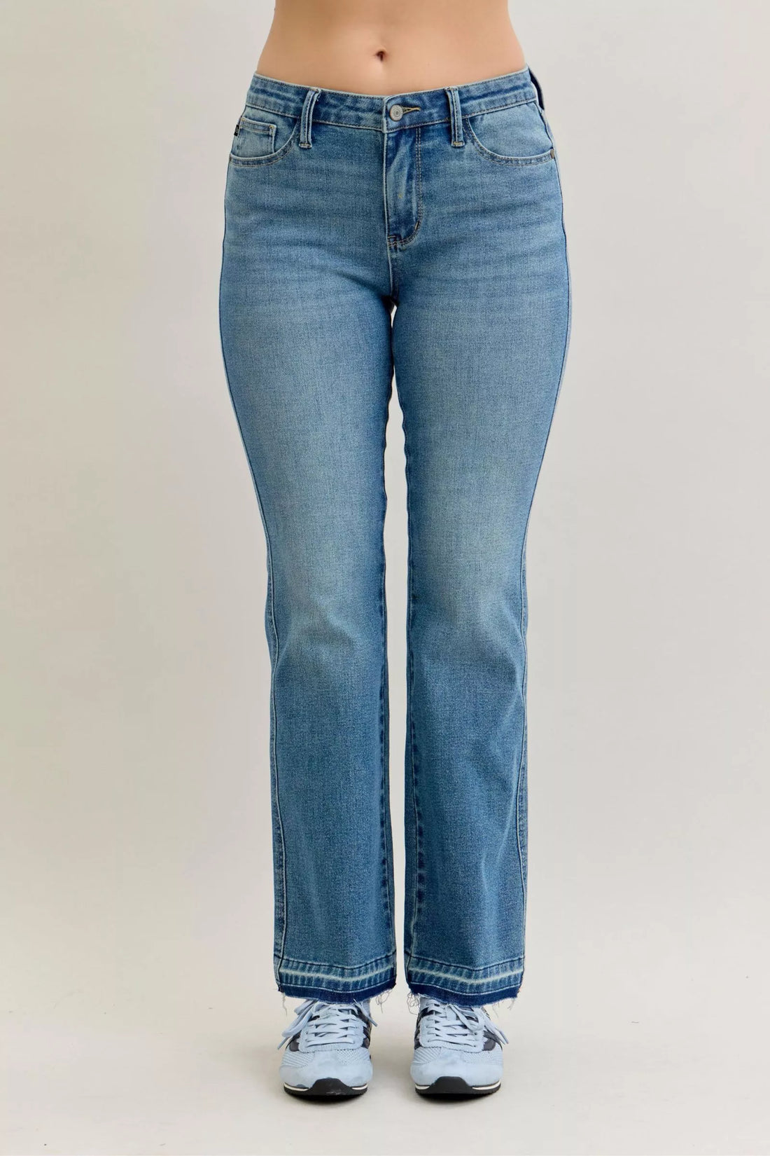 Judy Blue Full Size Mid Rise Slim Bootcut Tummy Control Release Hem Jeans Plus Size - cas7m