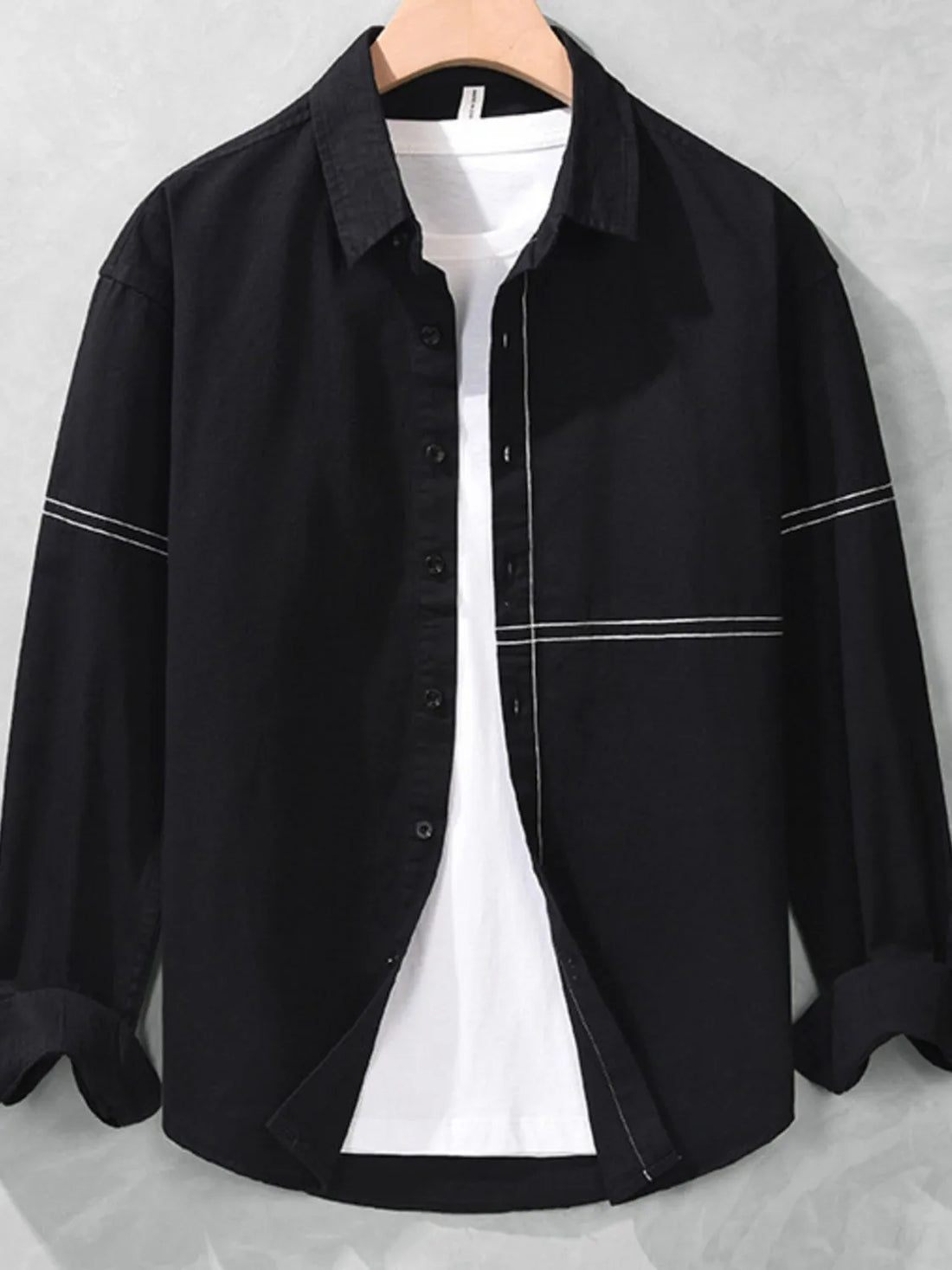Men's Plus Size Button Up Long Sleeve Shirt - cas7m