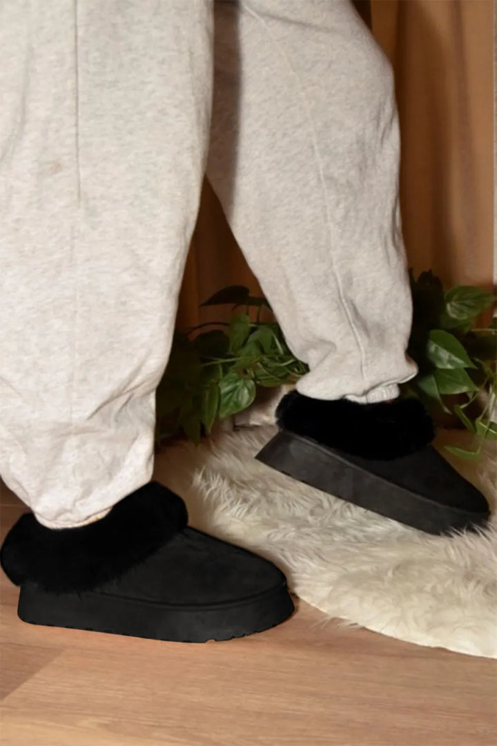 WILD DIVA Faux-Fur Platform Slip On Booties - cas7m