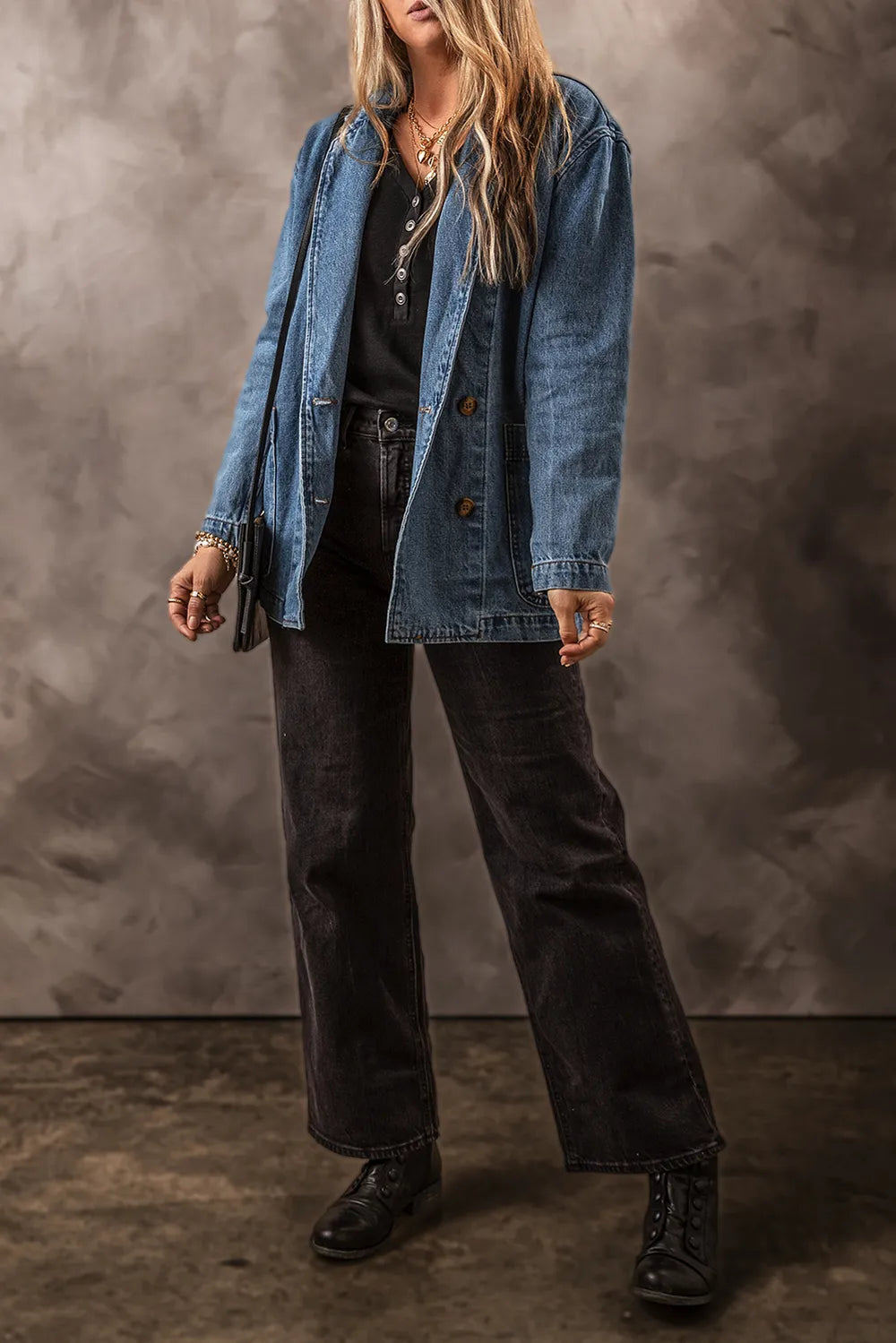 Pocketed Long Sleeve Denim Jacket - cas7m