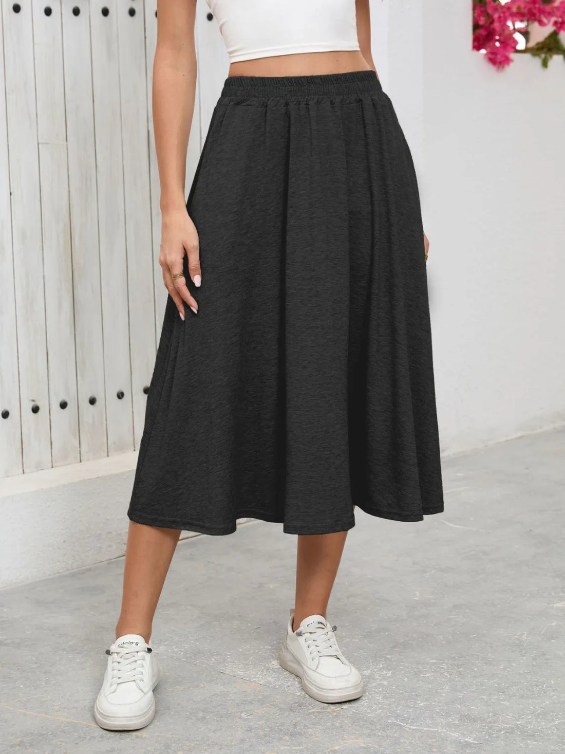 Elastic Waist Skirt With Pockets - cas7m