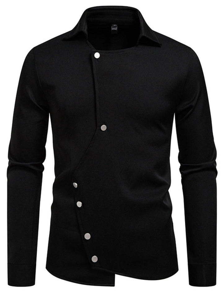 Men's Asymmetrical Button-Down Long Sleeve Shirt - cas7m